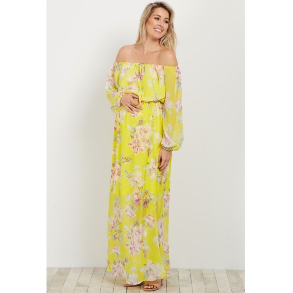 Pinkblush Yellow Floral Off-the-Shoulder Maxi Dress